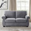 Soft Loveseat, Upholstered 2 Seater Couch, Loose Back Cushions And Turned Legs - Gray - Image 8