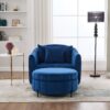 Oversized Swivel Barrel Accent Chair And Ottoman Set With Storage - Navy - Image 4
