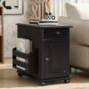 Vintage End Table Flip Top Side Table With USB Ports, 1 Multifunctional Drawer With Cup Holders, Sofa Couch Table With Bookshelf For Living Room And Small Space - Espresso - Image 4