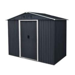8Ft X 4Ft Outdoor Metal Storage Shed With Sliding Door And Foundation For Backyard, Patio, Lawn - Black / White