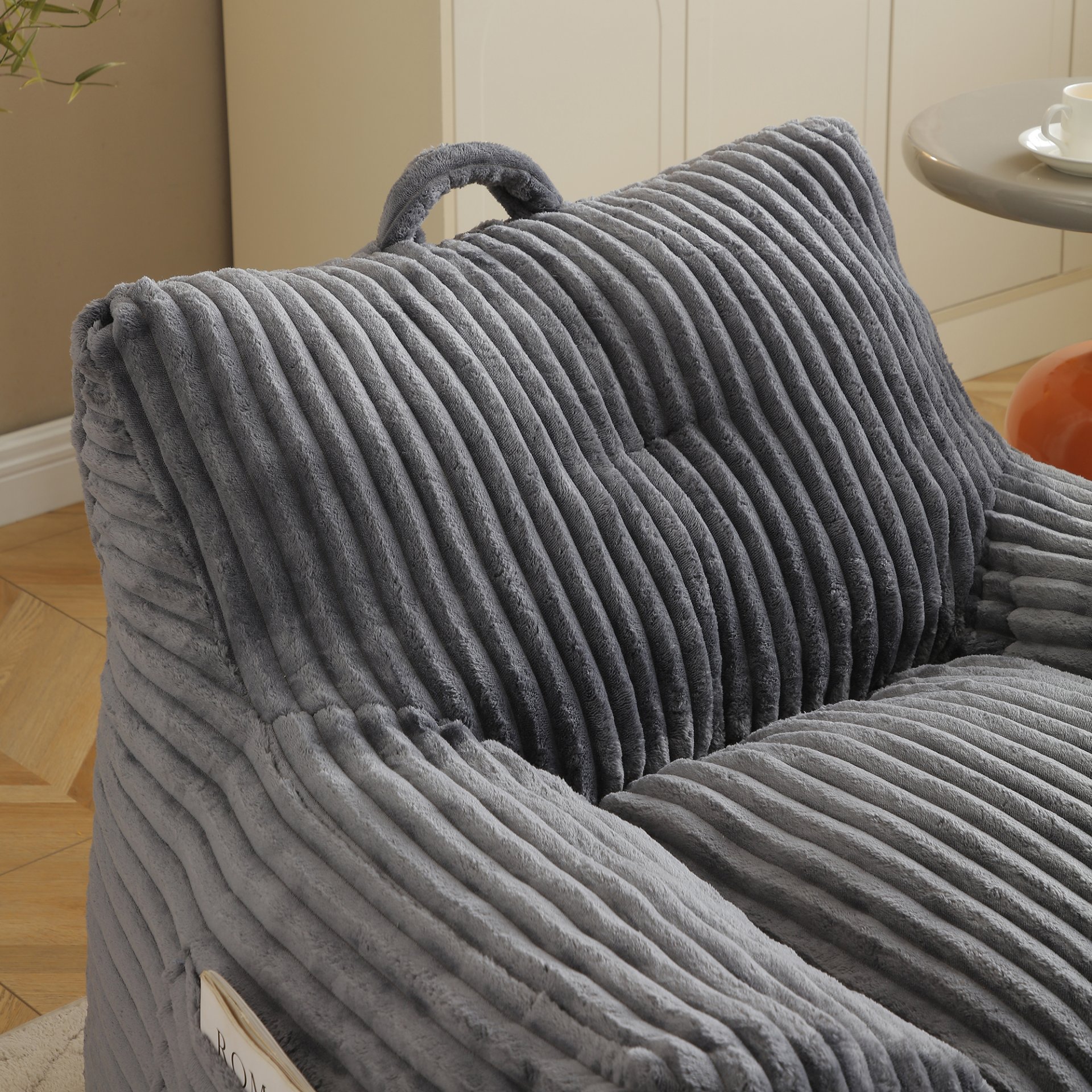 Giant Plush Bean Bag Chair For Adults With Armrests And Footstool, Comfy Corduroy Chaise Lounge - Gray - Image 5