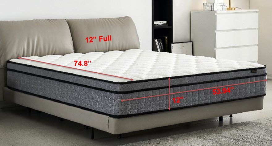 12" Full Size Hybrid Pillow Top Mattress A Box With Gel Infused Memory Foam, Breathable And Hypoallergenic, Medium Firm For Lumbar Support - White / Gray - Image 6