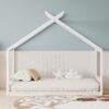Full Size Montessori Style House Bed For Kids, Floor Bed Frame With Headboard And Footboard, Fence Bed For Girls, Boys, Slat Not Included - White - Image 5