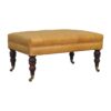 Buffalo - Leather Ottoman With Castor Legs - Caramel - Image 2