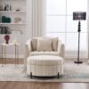 Oversized Swivel Barrel Accent Chair And Ottoman Set With Storage - Beige - Image 5