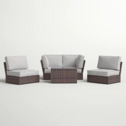 Outdoor Sofa Set With Cushions Seats 4 Weather Resistant Resin - Espresso