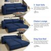 King Size Sleeper Sofa Bed, Pull Out Sofa Bed, 3 In 1 Convertible Sleeper Sofa, 3 Seat Couch With 2 Lumbar Pillows For Living Room - Blue - Image 12