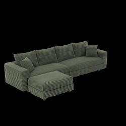 4 Seat Sofa, Deep Seat Couches With Soft Pillows And Movable Ottoman, Convertible Sofa Lounge Chair, For Living Room - Green