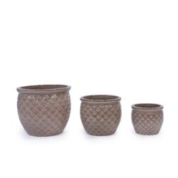 3 Pieces Ceramic Flowerpot, Planter For Patio & Garden Or Windowsills - Antique Yellow