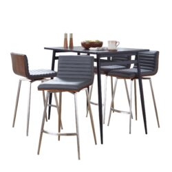 Marcel Mason - 5 Piece Swivel Contemporary Counter Height Dining Set - Black / Walnut / Gray