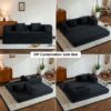 Convertible Sleeper Sofa Bed With Cylindrical Pillow, Floor Sofa Lounge Couch For Living Room - Black - Image 7