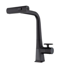 Modern Waterfall Kitchen Faucet With Temperature Display And Pull Down Sprayer, Zinc Construction - Matte Black