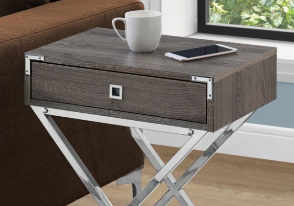 Accent Side Table, Storage Drawer - Taupe