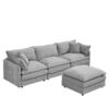 Contemporary Modular Sectional Sofa Shaped Couch Set With Movable Ottoman Chenille - Gray - Image 13