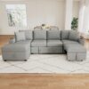 Sectional Sofa Convertible Pull Out Sofa Bed With Movable Storage Ottoman - Gray - Image 6