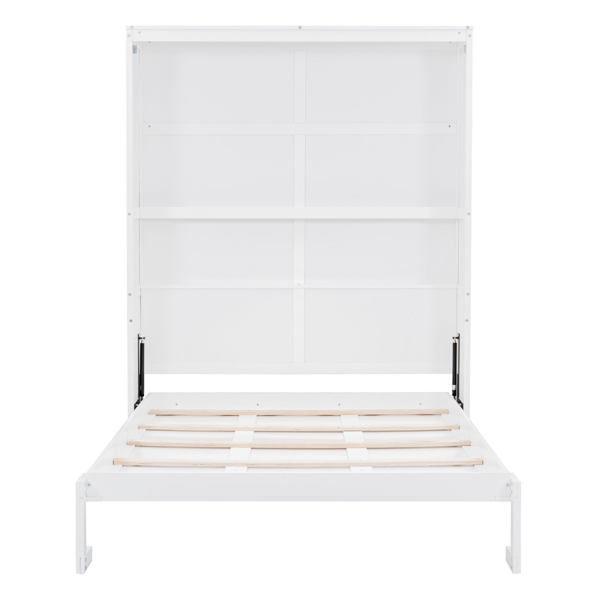 Queen Size Murphy Wall Bed With Shelves, Space Saving - White - Image 10
