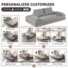 Multifunctional Convertible Sofa Bed With 2 Tumbler Backrests And 2 Pillows, Diy Modern Upholstered Couch - Light Gray - Image 16