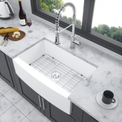 Elegant Farmhouse Sink 33" Ceramic Arch Edge Apron Front Single Bowl - White