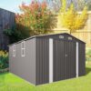 Large Metal Garden Shed With Double Door And Windows Waterproof Tool Shed - Gray - Image 11