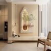 Adjustable 3 Color LED Sandstone Wall Decor With Simulated Plants, Glass Vase & Rabbit Statue - Light Coffee - Image 13