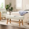 Fuji - Upholstered Bedroom Accent Bench With Natural Legs - Ivory White - Image 7