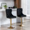 Thick Golden Swivel Velvet Barstools Adjusatble Seat Height From 27-35", Modern Upholstered Bar Stools With Backs Comfortable Tufted For Home Pub And Kitchen Island (Set of 2) - Black - Image 4