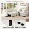 Modular L Shaped Convertible Sofa Bed With Pull Out Bed, Cup Holders & Storage - White - Image 7
