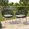 Cyril - Outdoor Wicker Papasan Style Dining Chair (Set of 2) - Dark Gray / Teak - Image 15