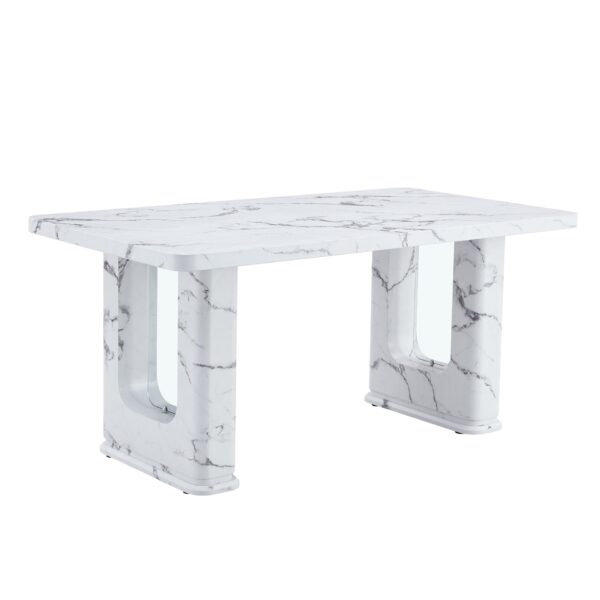Stylish Marble Textured Dining Table With Glass Elements - Transparent / White