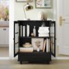 Buffet Cabinet With Double Glass Doors And Drawer, Storage Sideboard - Black - Image 6