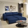 King Size Sleeper Sofa Bed, Pull Out Sofa Bed, 3 In 1 Convertible Sleeper Sofa, 3 Seat Couch With 2 Lumbar Pillows For Living Room - Blue - Image 7