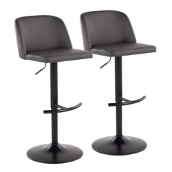 Toriano - Contemporary, Adjustable Barstool With Swivel With Rounded T Footrest (Set of 2) - Gray / Black