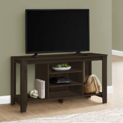 TV Stand, Console, Media Entertainment Center, Storage Shelves, Durable Construction - Espresso