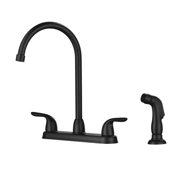Kitchen Sink Faucet With 2 Handles And Pull Out Side Sprayer - Matte Black