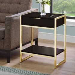 Accent Side Table, Storage Drawer, Contemporary & Modern - Brown / Gold