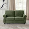 Soft Loveseat, Upholstered 2 Seater Couch, Loose Back Cushions And Turned Legs - Green - Image 6