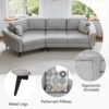 Upholstered 3 Seater Sofa With Curved Design And 2 Printed Pillows Chenille - Gray - Image 7