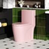 Fan Shaped Design 1 Piece Toilet With Elongated Bowl And Soft Close Seat, Dual Flush 1.1 / 1.6 Gpf - Pink Flower - Image 4
