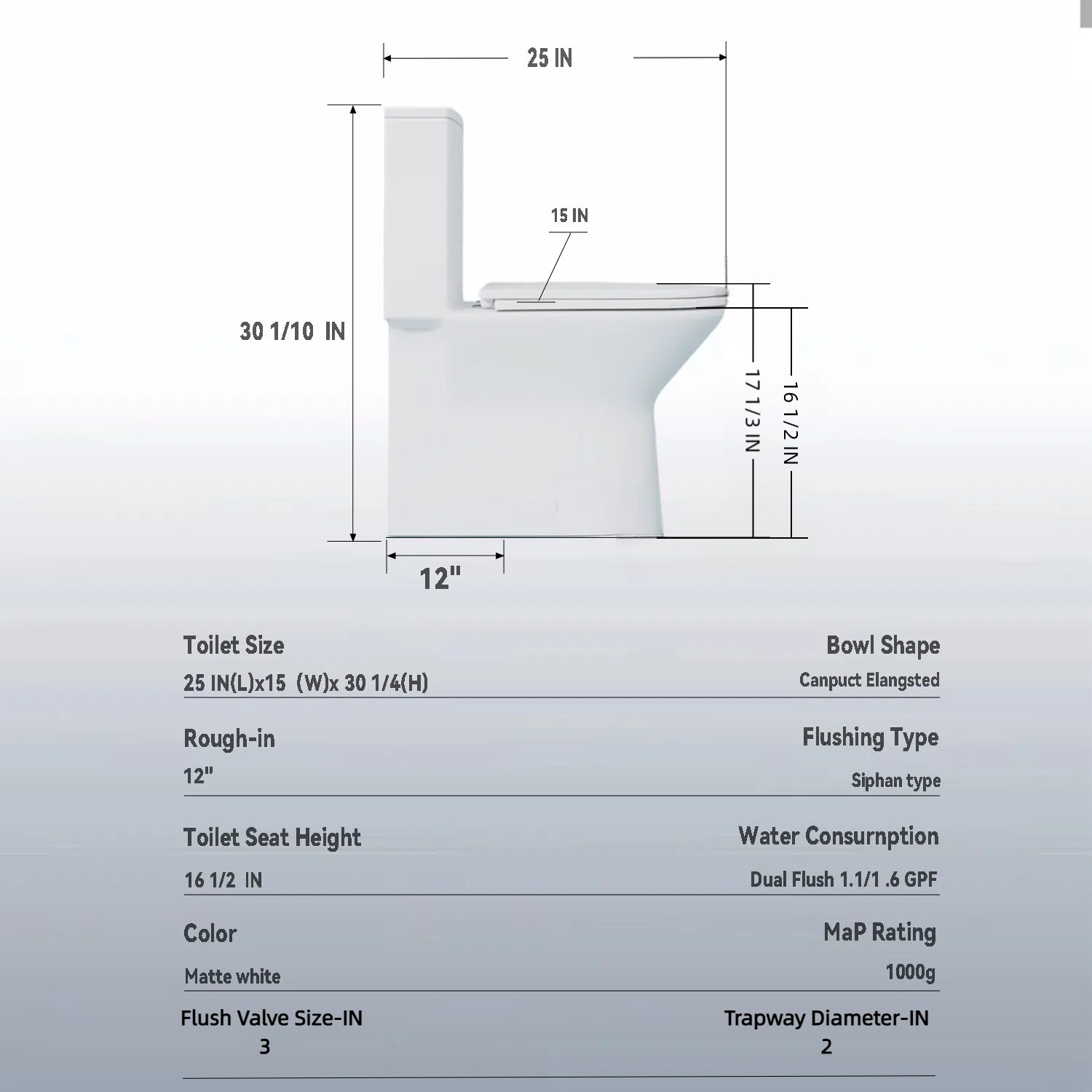 1 Piece Toilet With Dual Flush & Rimless Bowl - Glossy White - Image 3
