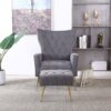 Modern Accent Chair With Ottoman, Comfy Armchair For Living Room, Bedroom, Apartment, Office - Gray - Image 4