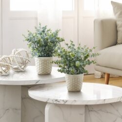 13" Tall, Artificial Plant, Eucalyptus Grass, Indoor, Faux, Fake, Table, Greenery, Potted, Decorative (Set of 2) - Green / White