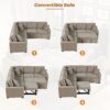L-Shape Sofa Bed Pull-Out Sleeper Sofa With Wheels, USB Ports, Power Sockets For Living Room - Khaki - Image 6