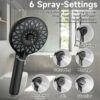 High Pressure Shower Heads 6 Spray Mode Handheld Shower With 60" Stainless Steel Hose - Matte Black - Image 6