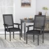 French Country Style Dining Chair With Cane Backrest And Polyester Upholstery - Black - Image 4