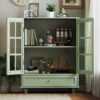 Buffet Cabinet With Double Glass Doors And Drawer, Storage Sideboard Cupboard - Green - Image 26
