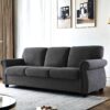 Soft Sofa, Upholstered 3 Seater Couch With High Density Foam, Loose Back Cushions And Turned Legs - Black - Image 6