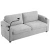 Corduroy Sleeper Sofa Loveseat Sofa With Full Size Mattress, 2 USB Ports, 2 Cup Holders, 2 Side Pockets And A Phone Holder For Living Room - Gray - Image 11