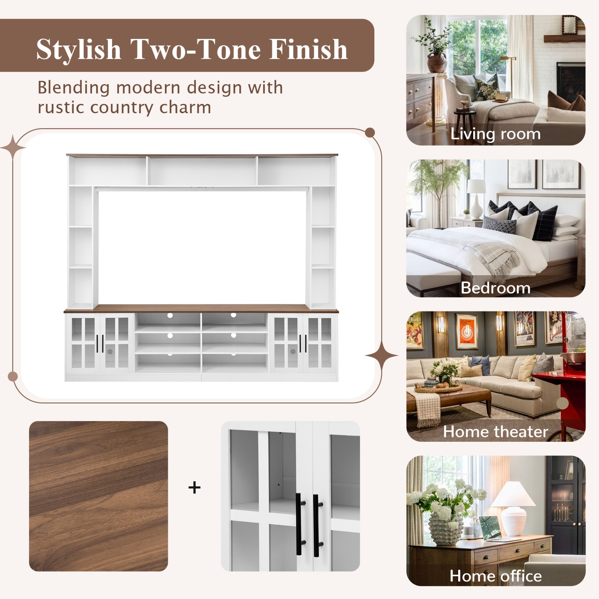 Wall Unit Entertainment Center With Bookshelves For TVs Up To 80", Modern TV Stand Media Console With Cabinets, Tempered Glass Doors And Adjustable Shelves For Living Room - White - Image 8