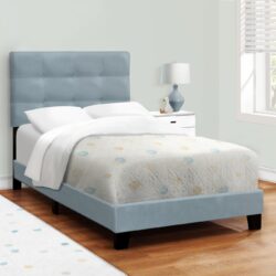 Twin Size Bed, Upholstered, Frame Only, Transitional - Blue