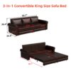 Pull Out Sofa Bed, 3 In 1 Faux Leather Convertible Sleeper Sofa With Nailhead Trim & Rolled Arm Multifunctional Sofa Bed For Living Room - Dark Brown - Image 3